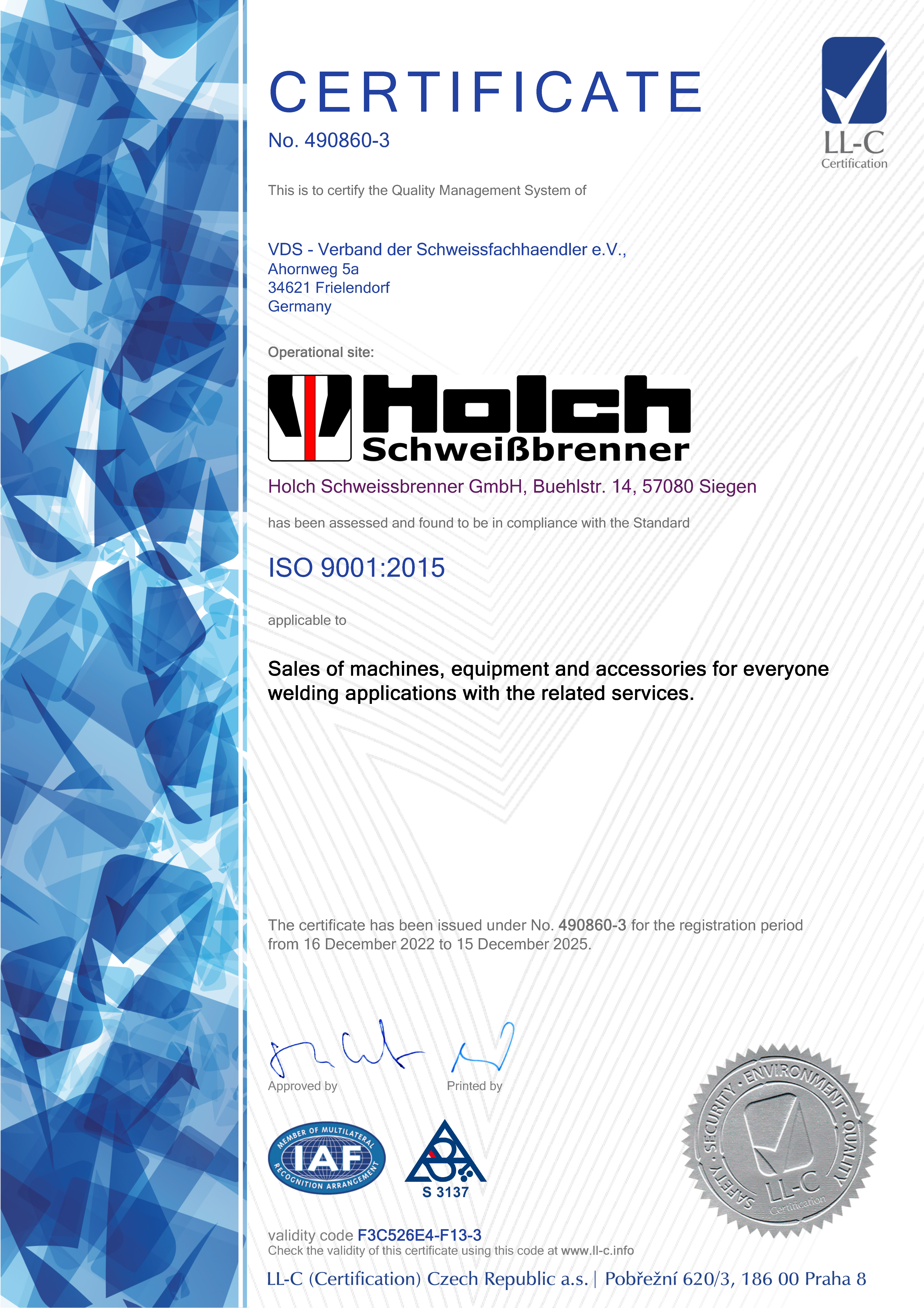 Zertifikat with Holch Logo